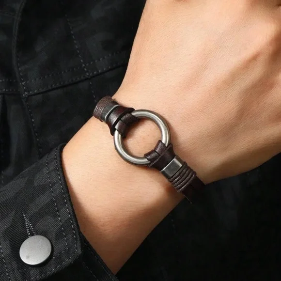 Men Rock Style Metallic Ring Simple Bracelet - Picture 2 of 6